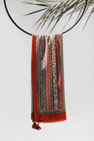 Gulistan (Flowerland) Stripes Dupatta - Brick Red
