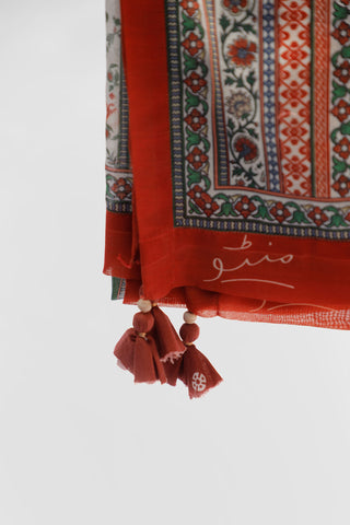 Gulistan (Flowerland) Stripes Dupatta - Brick Red