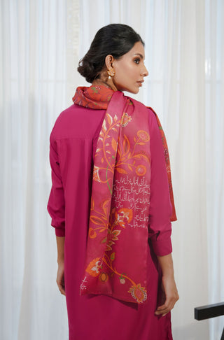 Manto Women's Printed Double Sided Stole with Floral Print & Urdu Calligraphy