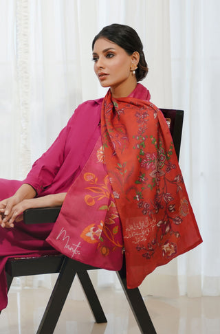 Manto Women's Printed Double Sided Stole with Floral Print & Urdu Calligraphy