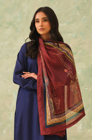 Manto Women's Maroon Hijab Friendly Scarf with Urdu Calligraphy