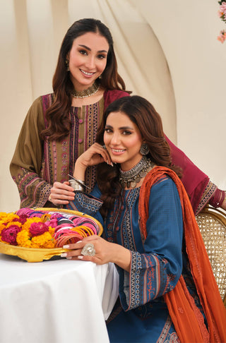 Manto Women's Ready to Wear 1 Piece Blue Kurta with Urdu Calligraphy