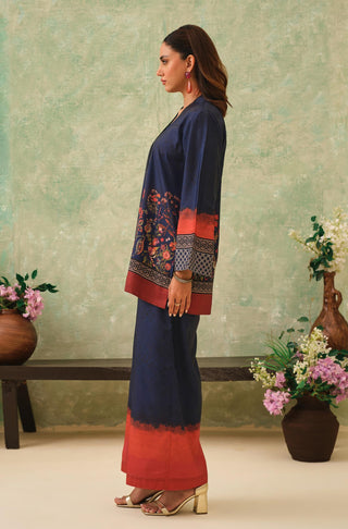 Manto Women's Stitched 2 Piece Blue Co-Ord Set