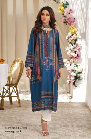 Manto Women's Ready to Wear 1 Piece Blue Kurta with Urdu Calligraphy