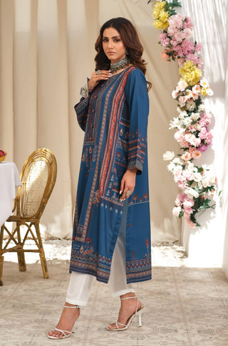Manto Women's Ready to Wear 1 Piece Blue Kurta with Urdu Calligraphy