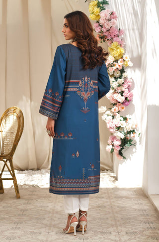 Manto Women's Ready to Wear 1 Piece Blue Kurta with Urdu Calligraphy