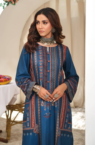 Manto Women's Ready to Wear 1 Piece Blue Kurta with Urdu Calligraphy