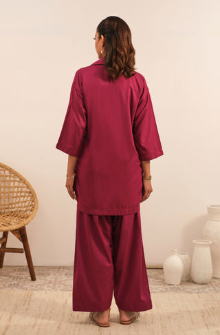 Manto Women's Magenta 2-Piece Solid Co-Ord Set