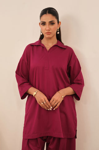 Manto Women's Magenta 2-Piece Solid Co-Ord Set