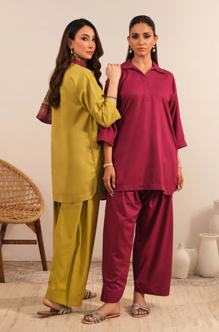 Manto Women's Lime Green 2-Piece Solid Co-Ord Set