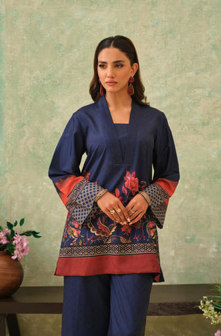 Manto Women's Stitched 2 Piece Blue Co-Ord Set