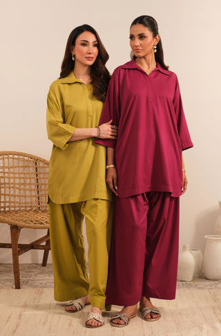 Manto Women's Magenta 2-Piece Solid Co-Ord Set