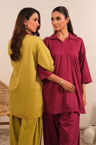 Manto Women's Magenta 2-Piece Solid Co-Ord Set