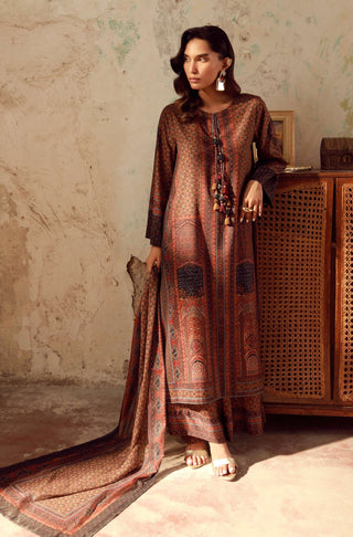 Manto Women's Ready to Wear 2 Piece Brown Co-Ord Set with Urdu Calligraphy
