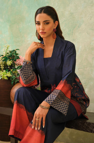 Manto Women's Stitched 2 Piece Blue Co-Ord Set