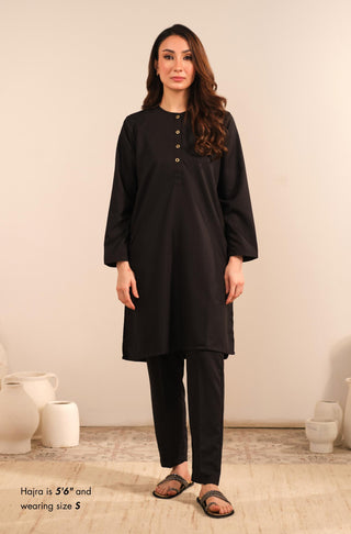 Manto Women's Ready to Wear Black 2 Piece Solid Co-Ord Set