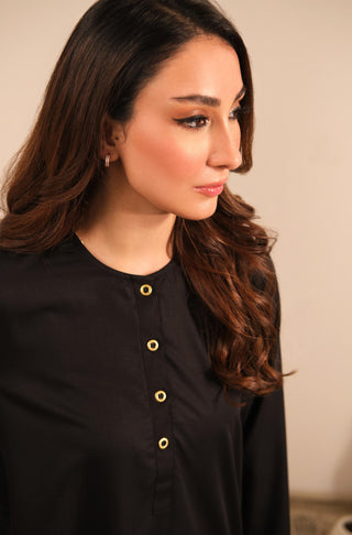 Manto Women's Ready to Wear Black 2 Piece Solid Co-Ord Set