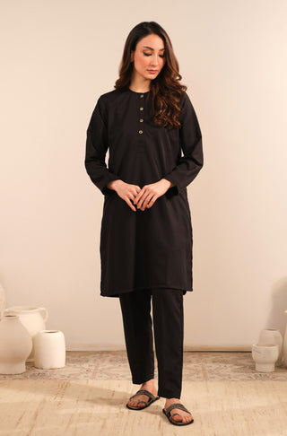 Manto Women's Ready to Wear Black 2 Piece Solid Co-Ord Set