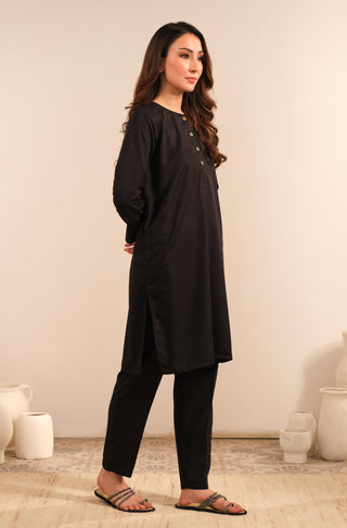 Manto Women's Ready to Wear Black 2 Piece Solid Co-Ord Set