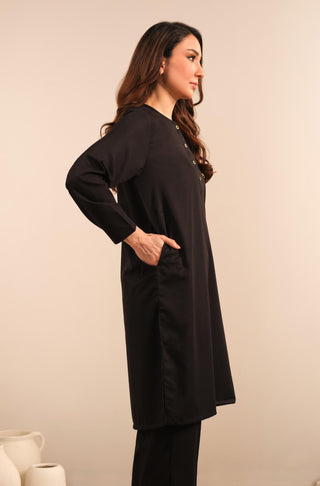 Manto Women's Ready to Wear Black 2 Piece Solid Co-Ord Set