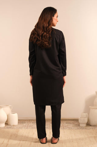 Manto Women's Ready to Wear Black 2 Piece Solid Co-Ord Set