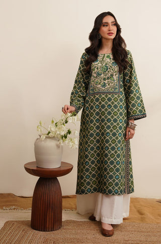 Manto Women's Khaddar Green Kurta with Urdu Calligraphy
