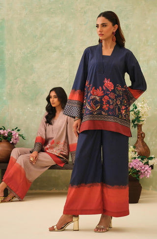 Manto Women's Stitched 2 Piece Blue Co-Ord Set