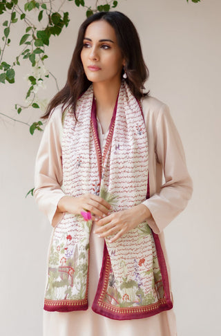 Khwahish (Silent Yearnings) Stole - Beige & Maroon