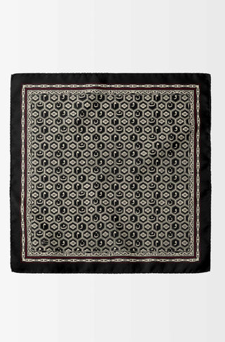 Manto Menswear Black Uraan Pocket Square Accessory Featuring Calligraphy of Urdu Letters MANTO