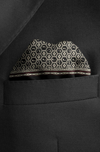 Manto Menswear Black Uraan Pocket Square Accessory Featuring Calligraphy of Urdu Letters MANTO