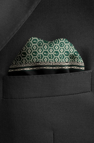Manto Menswear Green Uraan Pocket Square Accessory Featuring Calligraphy of Urdu Letters MANTO