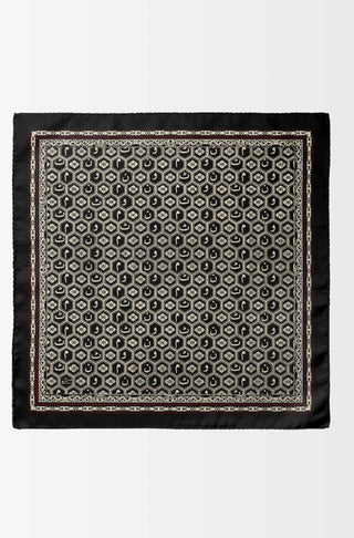 Manto Menswear Black Uraan Pocket Square Accessory Featuring Calligraphy of Urdu Letters MANTO