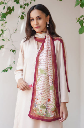Khwahish (Silent Yearnings) Stole - Beige & Maroon