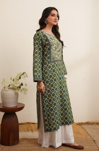 Manto Women's Khaddar Green Kurta with Urdu Calligraphy