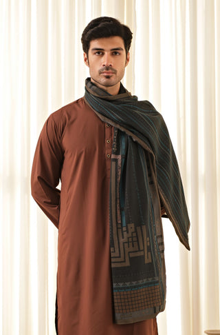 Manto's Unisex Double Sided Teal Talaash-e-manzil Stole featuring Urdu Calligraphy