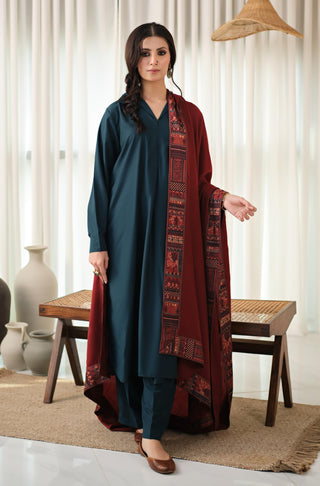 Manto's Unisex Maroon Manzil Shawl with Printed Borders