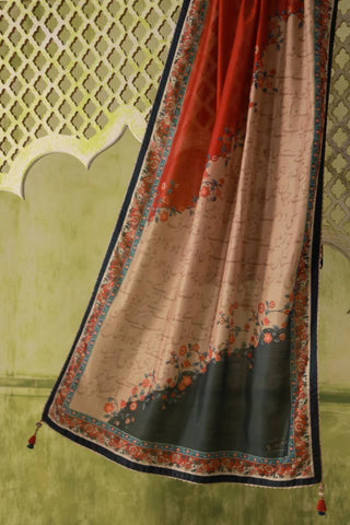 Manto Women's Beige Printed 3 Piece Co-Ord Set with Embellishments & Urdu Calligraphy