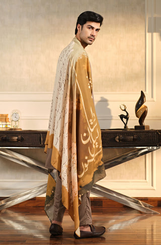 Manto's Unisex Beige Khat Odhni featuring Urdu Calligraphy Throughout