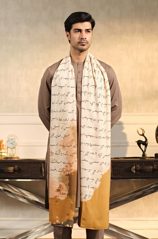 Manto's Unisex Beige Khat Odhni featuring Urdu Calligraphy Throughout