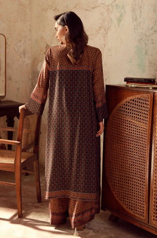 Manto Women's Ready to Wear 2 Piece Brown Co-Ord Set with Urdu Calligraphy