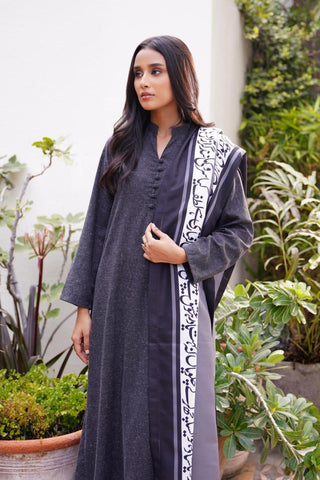 Manto Women's 2 Piece Black Solid Kalidaar Co-ord Set Paired with Hayaat Shawl