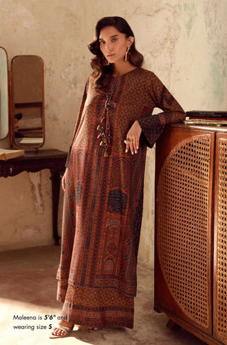 Manto Women's Ready to Wear 2 Piece Brown Co-Ord Set with Urdu Calligraphy