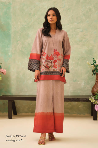 Manto Women's Stitched 2 Piece Beige Co-Ord Set