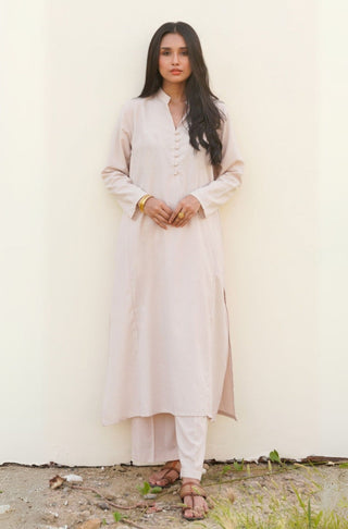 Shopmanto Women's Ready To Wear Two Piece Matching Solid Cream White Co-Ord Set