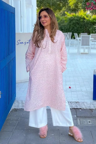 Manto Women's Ready to wear Pink Khayaal Kurta with Urdu Calligraphy