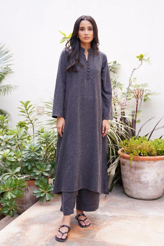 Manto Women's 2 Piece Black Solid Kalidaar Co-ord Set with Paneled Shirt and Loose Fit Trouser