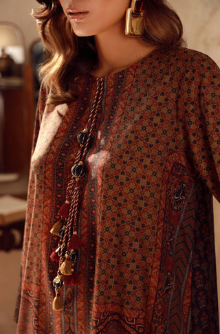 Manto Women's Ready to Wear 2 Piece Brown Co-Ord Set with Urdu Calligraphy