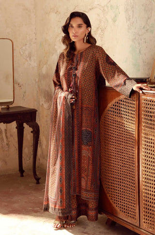 Manto Women's Ready to Wear 2 Piece Brown Co-Ord Set with Urdu Calligraphy