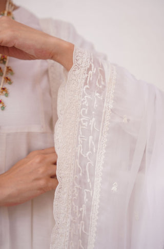 Shopmanto, wear manto, manto clothing brand, manto pakistan, ladies clothing brand, urdu calligraphy clothing, manto cloud white colour solid women jahaan embroidered chiffon dupatta with solid 2 piece co-ord set, dupatta