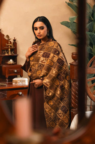 Shopmanto, wear manto, manto clothing brand, manto pakistan, ladies clothing brand, urdu calligraphy clothing, wear manto, urdu calligraphy unisex brown antique maroon jugnu odhni dupatta, urdu dupatta